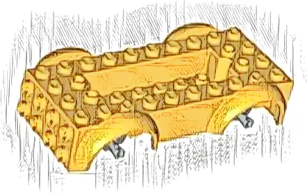 Vehicle, Base 5 x 10 x 2 1/2 with Mudguards and 6 x 2 Recessed Center with 3 Holes with Light Bluish Gray Wheels Holders Attached