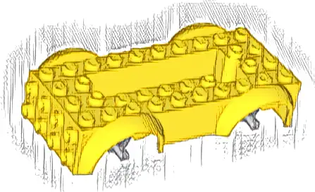 Vehicle, Base 5 x 10 x 2 1/2 with Mudguards and 6 x 2 Recessed Center with 3 Holes with Light Bluish Gray Wheels Holders Attached
