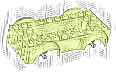 Vehicle, Base 5 x 10 x 2 1/2 with Mudguards and 6 x 2 Recessed Center with 3 Holes with Light Bluish Gray Wheels Holders Attached