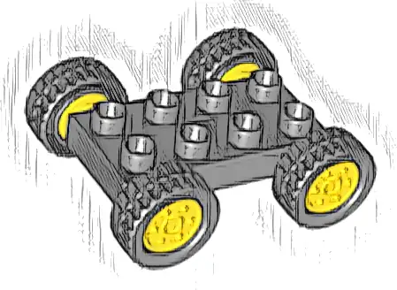 Duplo Car Base 2 x 4 with Fixed Axles, Black Tires, and Yellow Wheels