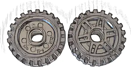 Wheel 18mm D. x 8mm with Fake Bolts and Deep Spokes with Inner Ring with Black Tire 24mm D. x 7mm Offset Tread - Band Around Center of Tread (13971 / 61254)