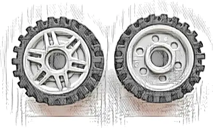 Wheel 18mm D. x 8mm with Fake Bolts and Deep Spokes with Inner Ring with Black Tire 24mm D. x 7mm Offset Tread - Band Around Center of Tread (13971 / 61254)
