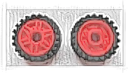 Wheel 18mm D. x 8mm with Fake Bolts and Deep Spokes with Inner Ring with Black Tire 24mm D. x 7mm Offset Tread - Band Around Center of Tread (13971 / 61254)
