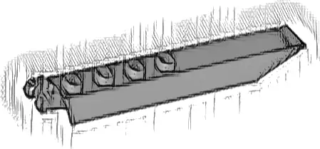Hinge Plate 1 x 8 with Angled Side Extensions, Squared Plate Underside