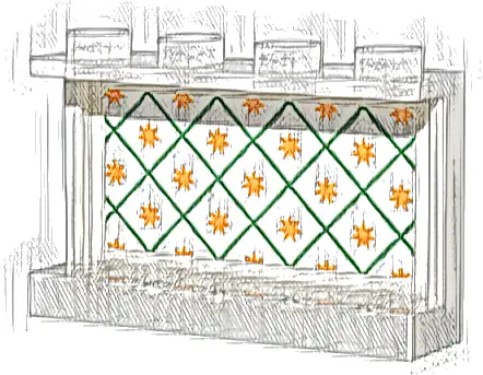 Panel 1 x 4 x 2 with Side Supports - Hollow Studs with Green Lattice and Bright Light Orange Stars Pattern (Sticker) - Set 76437