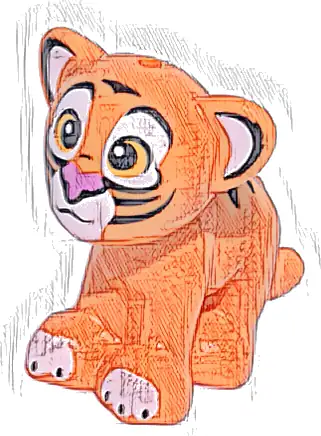Cat, Friends Style, Large, Baby Cub (Tiger) with Black Stripes, Dark Pink Nose, White Eye Patches, Auricles, Paws and Muzzle Pattern (Disney Rajah)