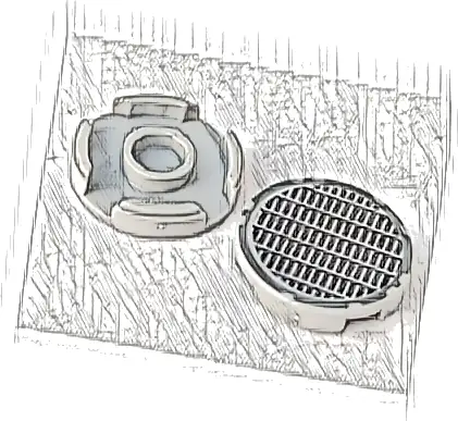 Tile, Round 2 x 2 with Bottom Stud Holder with Fine Mesh Grille Manhole Cover Pattern