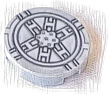 Tile, Round 2 x 2 with Bottom Stud Holder with Black SW Tie Fighter Pattern