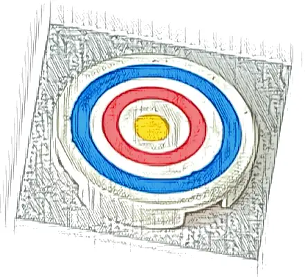 Tile, Round 2 x 2 with Bottom Stud Holder with Blue and Red Circles and Yellow Dot Archery Target Pattern