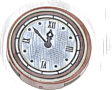 Tile, Round 2 x 2 with Bottom Stud Holder with White Clock Face (Time 11:52) with Black Hands and Roman Numerals Pattern
