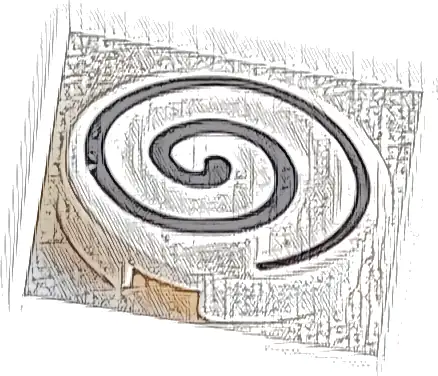 Tile, Round 2 x 2 with Bottom Stud Holder with Spiral Black Pattern