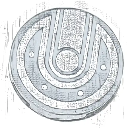 Tile, Round 2 x 2 with Bottom Stud Holder with Silver Lines, Bolts/Dots Pattern