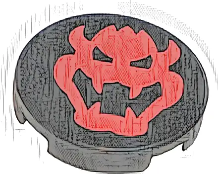 Tile, Round 2 x 2 with Bottom Stud Holder with Red Bowser Head Pattern
