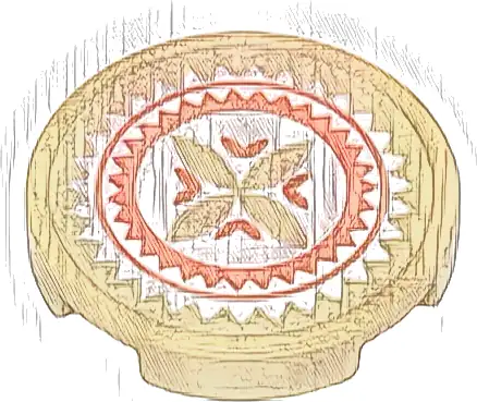 Tile, Round 2 x 2 with Bottom Stud Holder with Drum Skin with Tan, Coral and White Geometric Flower Pattern (Sticker) - Set 43205