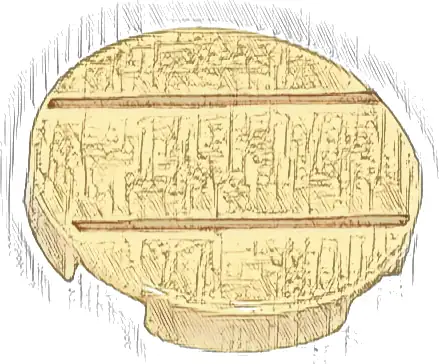 Tile, Round 2 x 2 with Bottom Stud Holder with 2 Dark Tan Lines Pattern (Super Mario Lemmy Stomach)