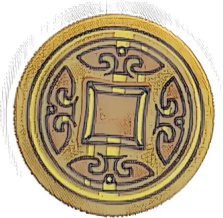 Tile, Round 2 x 2 with Bottom Stud Holder with Dark Orange Shapes (Coin) Pattern