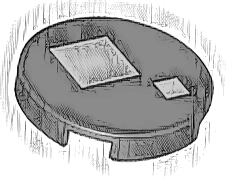 Tile, Round 2 x 2 with Bottom Stud Holder with 2 White Squares Pattern (BrickHeadz WALL-E Eye)