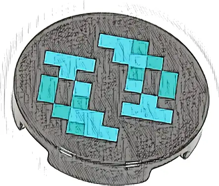 Tile, Round 2 x 2 with Bottom Stud Holder with Pixelated Medium Azure and Dark Turquoise Shapes and Squares Pattern (Minecraft Sculk Shrieker)