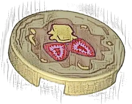 Tile, Round 2 x 2 with Bottom Stud Holder with Pancake with Strawberries and Butter Pattern