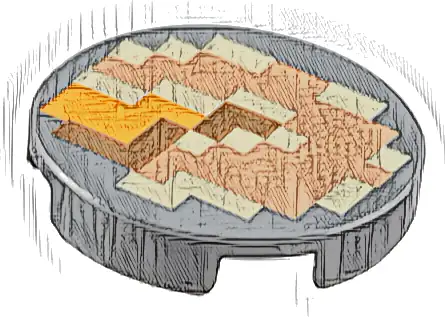 Tile, Round 2 x 2 with Bottom Stud Holder with Pixelated Tan, Nougat, Orange, and Dark Orange Pattern (Minecraft Pumpkin Pie)