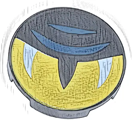 Tile, Round 2 x 2 with Bottom Stud Holder with Yellow Eye Half Closed, Slit Pupil, White Glints, and Dark Blue Eyelid Lines Pattern