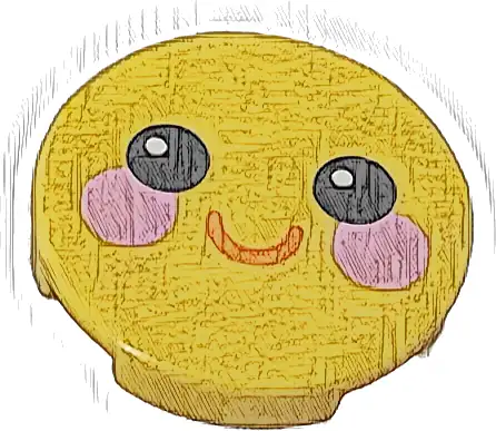 Tile, Round 2 x 2 with Bottom Stud Holder with Face with Black Eyes, Bright Pink Circles on Cheeks, Coral Smile Pattern