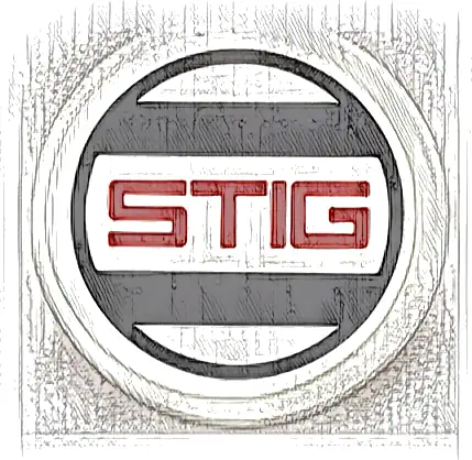 Tile, Round 2 x 2 with Bottom Stud Holder with Red 'STIG', Black Stripes and Circle Pattern (Sticker) - Set 42109