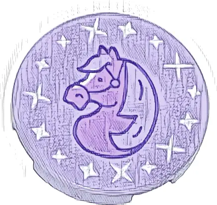 Tile, Round 2 x 2 with Bottom Stud Holder with Medium Lavender Horse Profile and White Sparkles Pattern
