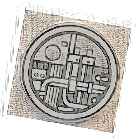 Tile, Round 2 x 2 with Bottom Stud Holder with Black and Dark Bluish Gray SW Millennium Falcon Conduits and Pipes Pattern