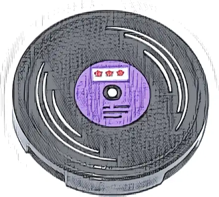 Tile, Round 2 x 2 with Bottom Stud Holder with Vinyl Record with Medium Lavender Label, Coral Stars, White Highlights Pattern (Sticker) - Set 42647