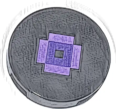 Tile, Round 2 x 2 with Bottom Stud Holder with Pixelated Medium Lavender Rectangles and Dark Purple Square Pattern (Minecraft Music Disc / Record)