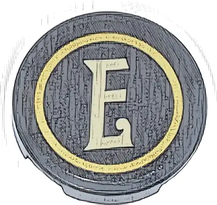 Tile, Round 2 x 2 with Bottom Stud Holder with Gold Circle and Tan Letter E Pattern (Sticker) - Set 10351