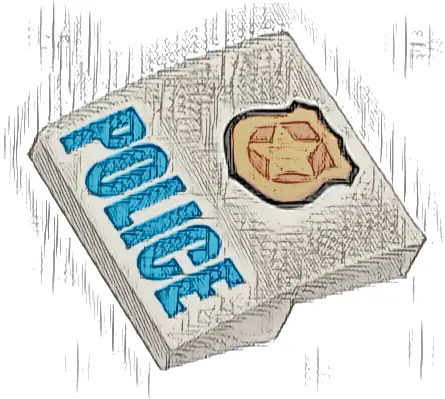 Slope, Curved 2 x 2 x 2/3 with Gold and Copper Badge with Star and Black Outline, Blue 'POLICE' Pattern