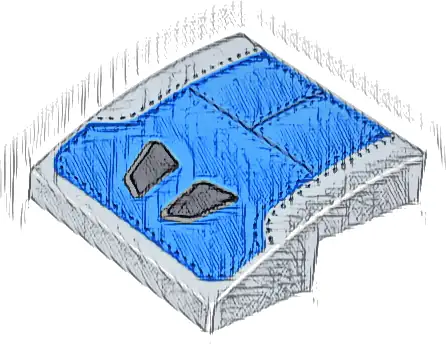 Slope, Curved 2 x 2 x 2/3 with Black Headrest Shapes on Blue Seat Panels with Stitching Pattern