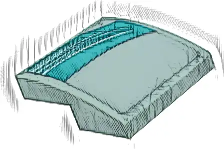 Slope, Curved 2 x 2 x 2/3 with White Curved Lines on Dark Turquoise Background with Light Bluish Gray Corner Pattern Model Right Side (Sticker) - Set 76909