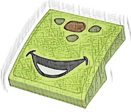 Slope, Curved 2 x 2 x 2/3 with Reddish Brown and Olive Green Spots, Open Mouth Smile with Bottom Teeth Pattern (Squirt Face) (Sticker) - Set 43226