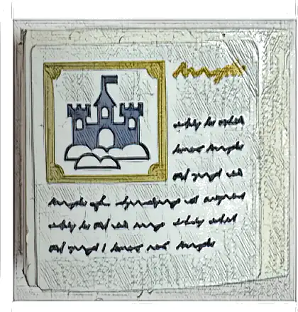 Slope, Curved 2 x 2 x 2/3 with Book Page with Writing, Dark Blue Castle and Clouds in Gold Frame Pattern (Sticker) - Set 31125