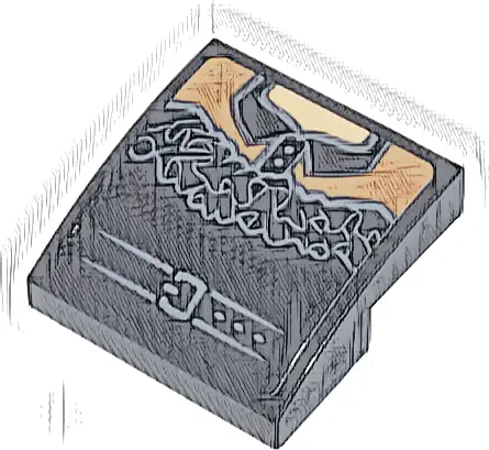 Slope, Curved 2 x 2 x 2/3 with Dress Top with Dark Bluish Gray Belt and Ruffles, Medium Nougat Shoulders and Medium Tan Neck Pattern (Sticker) - Set 76780