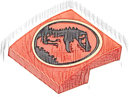 Slope, Curved 2 x 2 x 2/3 with Black Dinosaur in Tan Circle (Jurassic Park Logo) Pattern