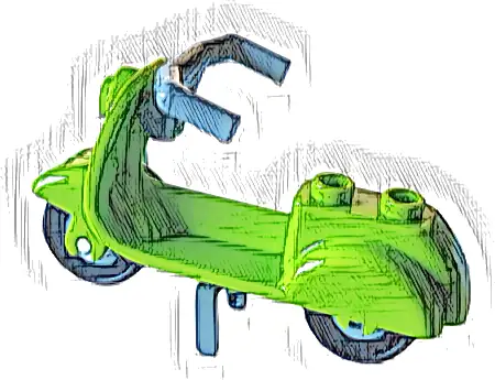 Scooter with Dark Bluish Gray Stand, Light Bluish Gray Angular Handlebars, and Light Bluish Gray Wheels