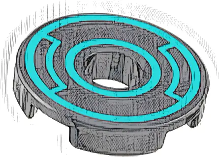 Tile, Round 2 x 2 with Hole with Dark Turquoise Concentric Circles with Insets Pattern