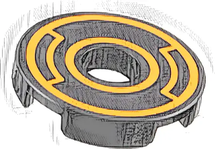 Tile, Round 2 x 2 with Hole with Orange Concentric Circles with Insets Pattern