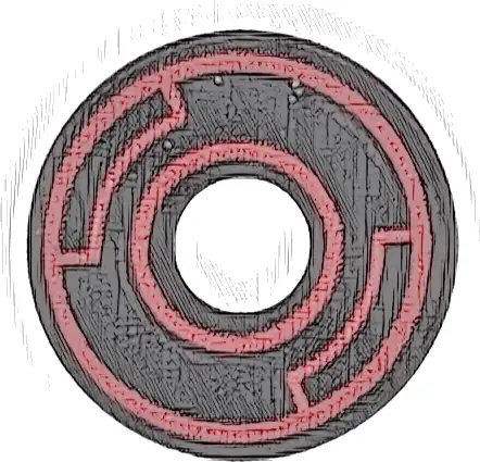 Tile, Round 2 x 2 with Hole with Red Concentric Circles with Insets Pattern