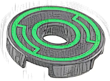 Tile, Round 2 x 2 with Hole with Bright Green Concentric Circles with Insets Pattern