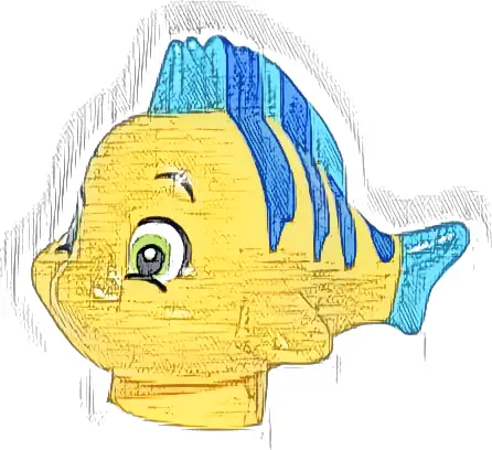 Fish, Disney with Blue Stripes, Medium Azure Dorsal and Caudal Fins, Lime Eyes with Bottom Eyelids Pattern (Flounder / Fabius)