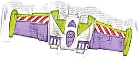 Minifigure Wings Mechanical Extended with Stud Holders with Red and White Danger Stripes, Medium Lavender and Lime Details Pattern