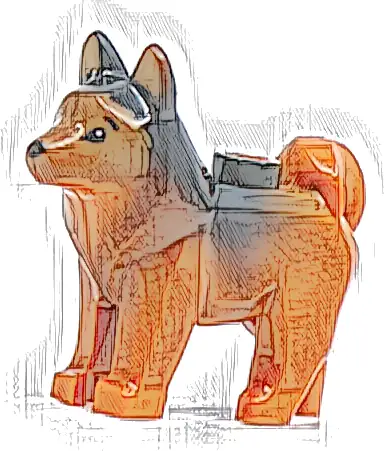 Dog, Husky with Marbled Black Ears and Back and Printed Black Eyes and Nose, Dark Orange Face and Ears Pattern (Red / Copper)