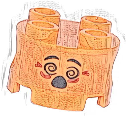 Brick, Round 2 x 2 with Pin Holes with Black Eyebrows, Spiral Eyes and Open Mouth, Red Wrinkles Pattern (Sticker) - Set 71490