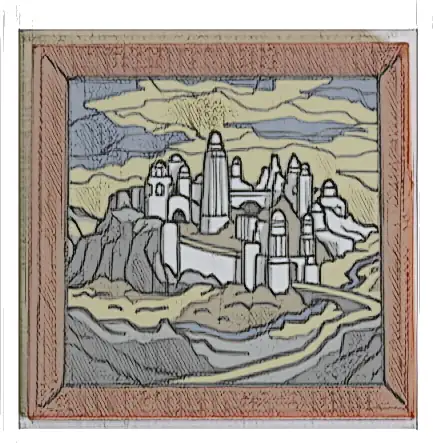 Tile 4 x 4 with Painting of Ost-in-Edhil City with White Fortress on Tan, Dark Tan, Dark Bluish Gray and Sand Blue Background Pattern (Sticker) - Set 10316