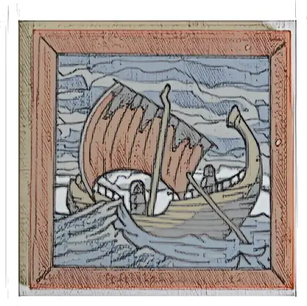 Tile 4 x 4 with Painting of Earendil Sailing to Valinor with Dark Tan Ship and Sand Blue Sea Pattern (Sticker) - Set 10316